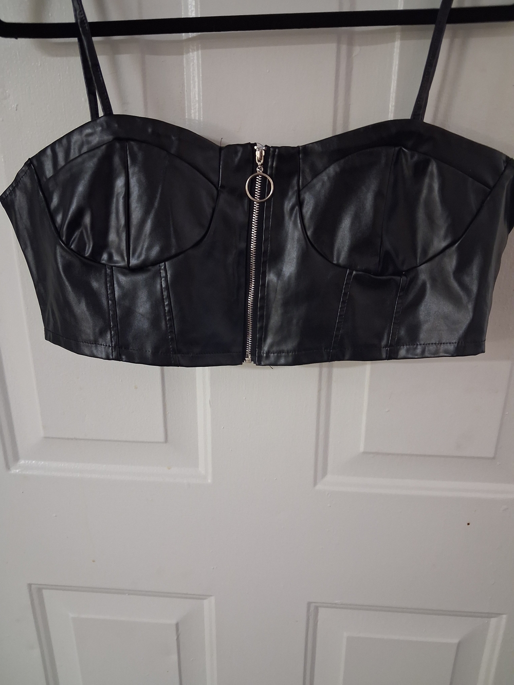 Black Faux Leather Zip-Front Bustier Camisole